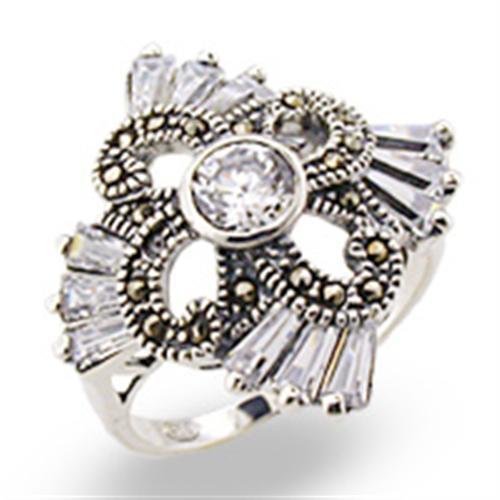 JCE328 Antique Tone 925 Sterling Silver Ring with AAA Grade CZ in Clear
