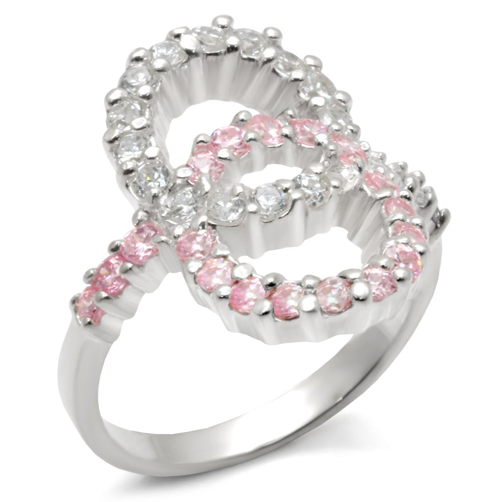 JCE516 High-Polished 925 Sterling Silver Ring with AAA Grade CZ in Rose