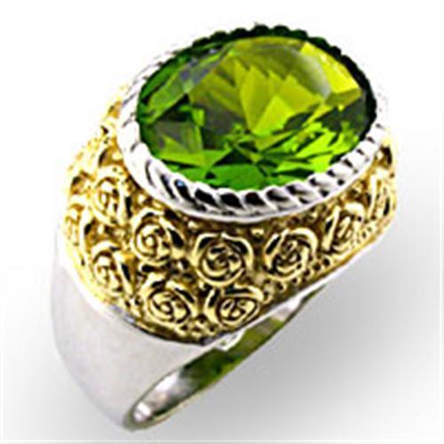 JCE804 Reverse Two-Tone 925 Sterling Silver Ring with Synthetic Spinel in Peridot