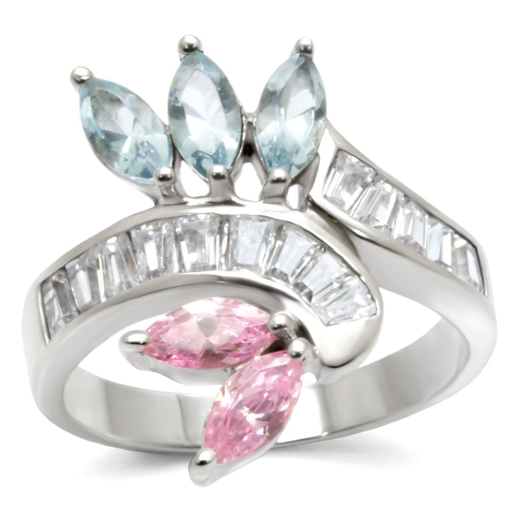 JCE814 High-Polished 925 Sterling Silver Ring with AAA Grade CZ in Multi Color