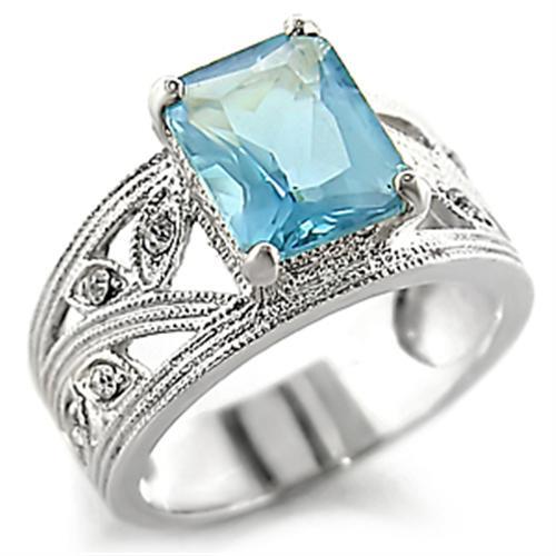 JCE835 High-Polished 925 Sterling Silver Ring with Synthetic Spinel in Sea Blue
