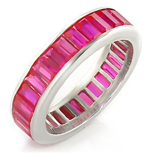 JCE901 High-Polished 925 Sterling Silver Ring with Synthetic Garnet in Ruby
