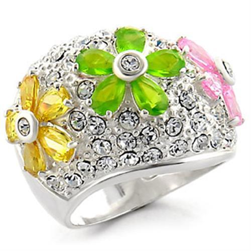 JCE015 High-Polished 925 Sterling Silver Ring with AAA Grade CZ in Multi Color