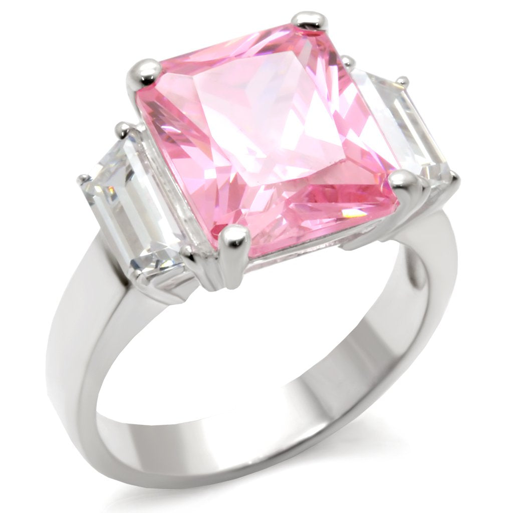 JCE102 High-Polished 925 Sterling Silver Ring with AAA Grade CZ in Rose