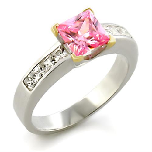 JCE104 Reverse Two-Tone 925 Sterling Silver Ring with AAA Grade CZ in Rose