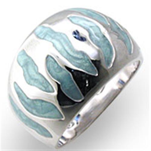 JCE205 High-Polished 925 Sterling Silver Ring with Epoxy in Sea Blue