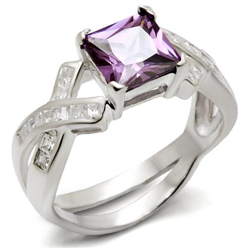 JCE403 High-Polished 925 Sterling Silver Ring with AAA Grade CZ in Amethyst