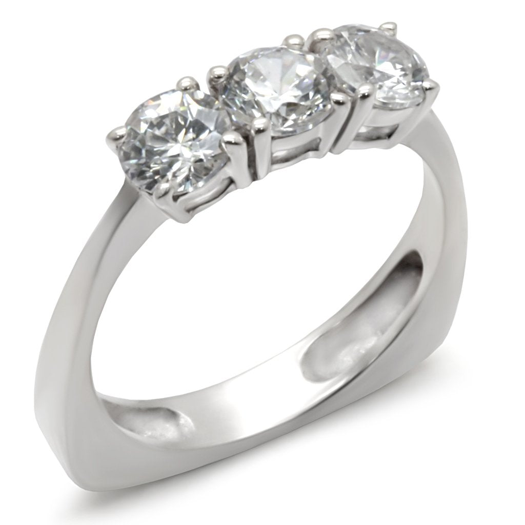 JCE418 High-Polished 925 Sterling Silver Ring with AAA Grade CZ in Clear