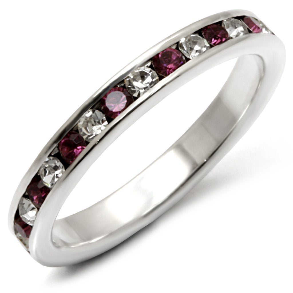 JCE126 High-Polished 925 Sterling Silver Ring with Top Grade Crystal in Amethyst