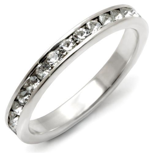 JCE128 High-Polished 925 Sterling Silver Ring with Top Grade Crystal in Clear