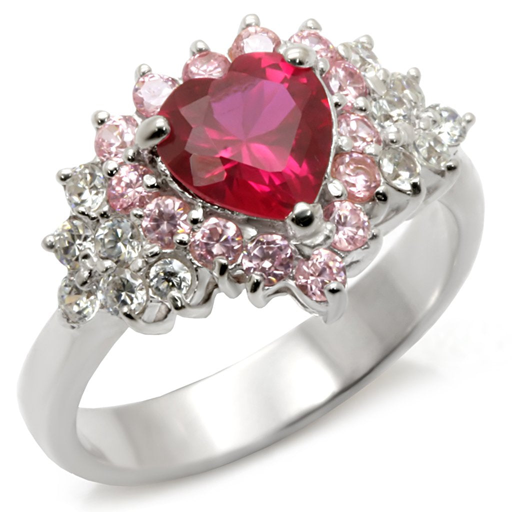 JCE701 High-Polished 925 Sterling Silver Ring with Synthetic Garnet in Ruby