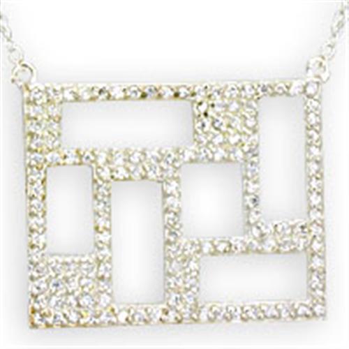 JCE514 High-Polished 925 Sterling Silver Necklace with AAA Grade CZ in Clear