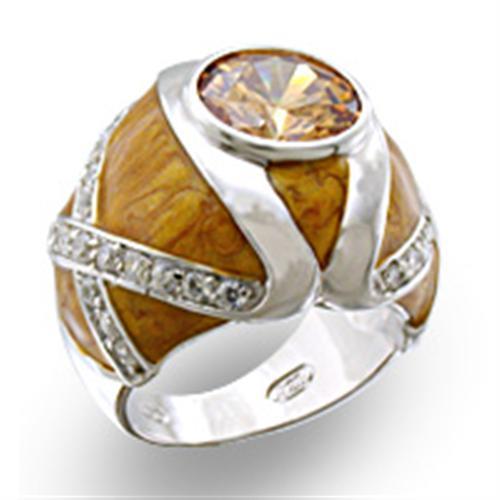 JCE414 High-Polished 925 Sterling Silver Ring with AAA Grade CZ  in Champagne