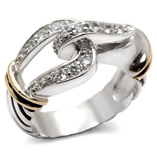 JCE709 Reverse Two-Tone 925 Sterling Silver Ring with AAA Grade CZ  in Clear