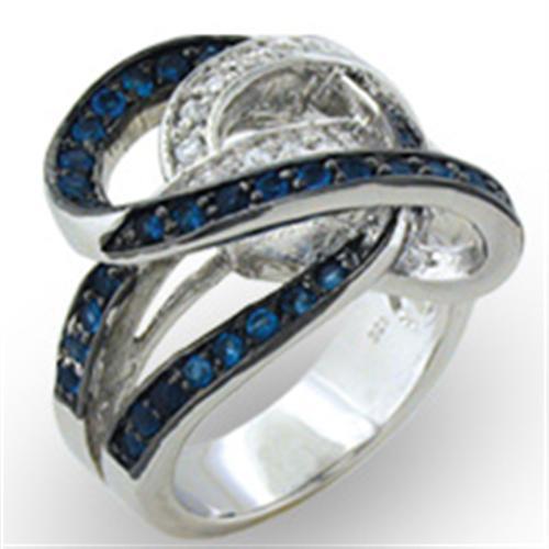 JCE711 Rhodium + Ruthenium 925 Sterling Silver Ring with Synthetic Spinel in Sapphire