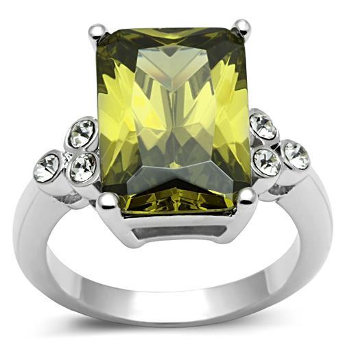 JCE029 Rhodium Brass Ring with AAA Grade CZ in Olivine color