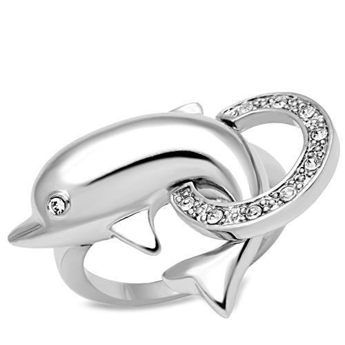 JCE032 Rhodium Brass Ring with Top Grade Crystal in Clear