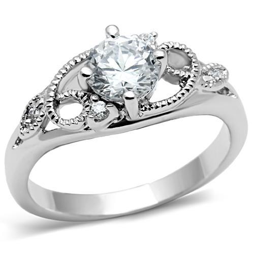 JCE034 Rhodium Brass Ring with AAA Grade CZ in Clear