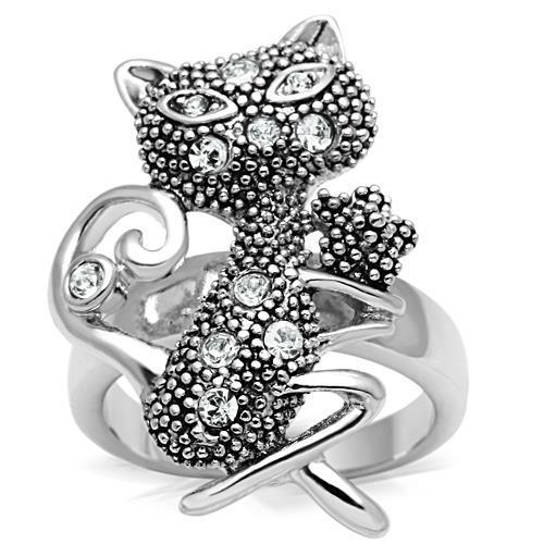 JCE036 Rhodium Brass Ring with Top Grade Crystal in Clear