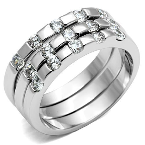JCE038 Rhodium Brass Ring with AAA Grade CZ in Clear