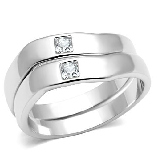 JCE039 Rhodium Brass Ring with AAA Grade CZ in Clear