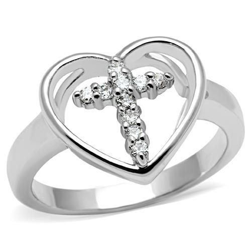 JCE046 Rhodium Brass Ring with AAA Grade CZ in Clear