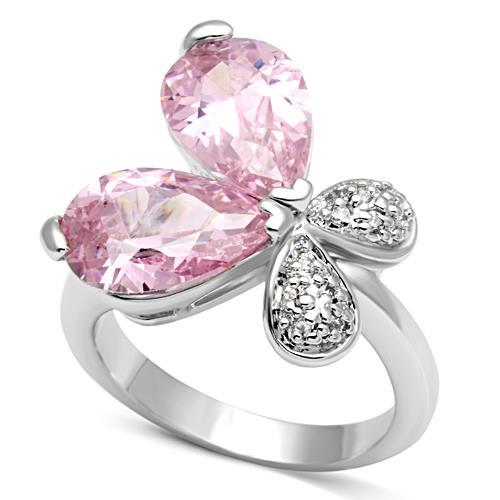 JCE051 Rhodium Brass Ring with AAA Grade CZ in Rose