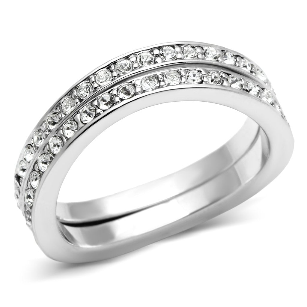 JCE053 Rhodium Brass Ring with Top Grade Crystal in Clear