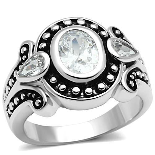 JCE056 Rhodium Brass Ring with AAA Grade CZ in Clear