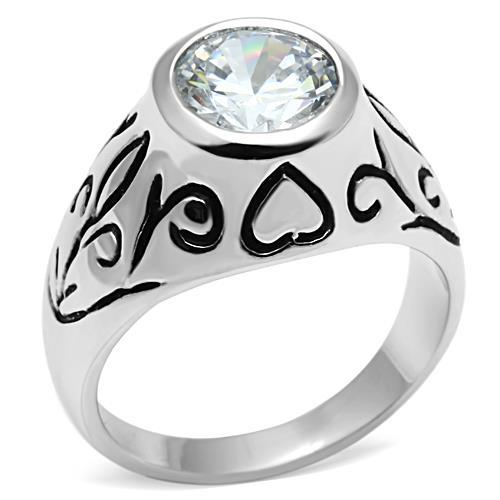 JCE057 Rhodium Brass Ring with AAA Grade CZ in Clear