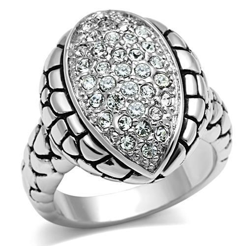 JCE058 Rhodium Brass Ring with Top Grade Crystal in Clear