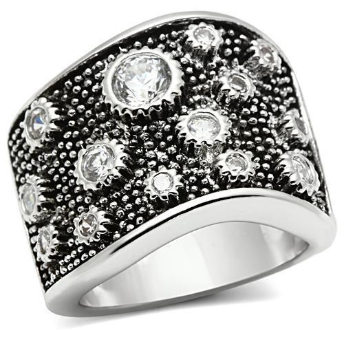 JCE2059 Rhodium Brass Ring with AAA Grade CZ in Clear