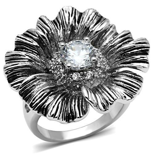 JCE060 Rhodium Brass Ring with AAA Grade CZ in Clear
