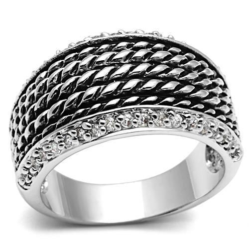 JCE065 Rhodium Brass Ring with AAA Grade CZ in Clear