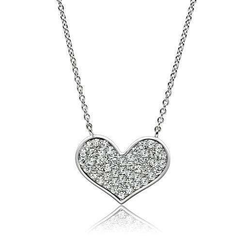 JCE076 Rhodium Brass Necklace with AAA Grade CZ in Clear