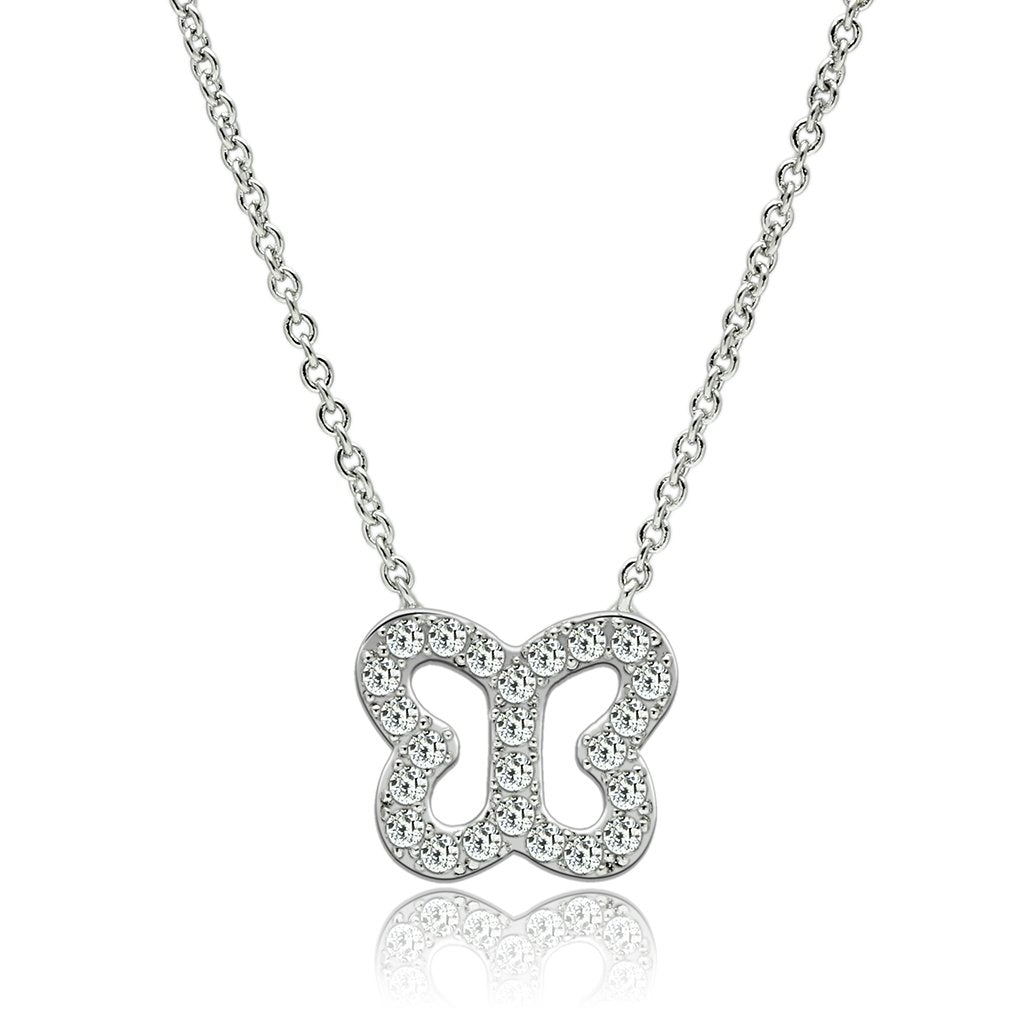 JCE078 Rhodium Brass Necklace with AAA Grade CZ in Clear
