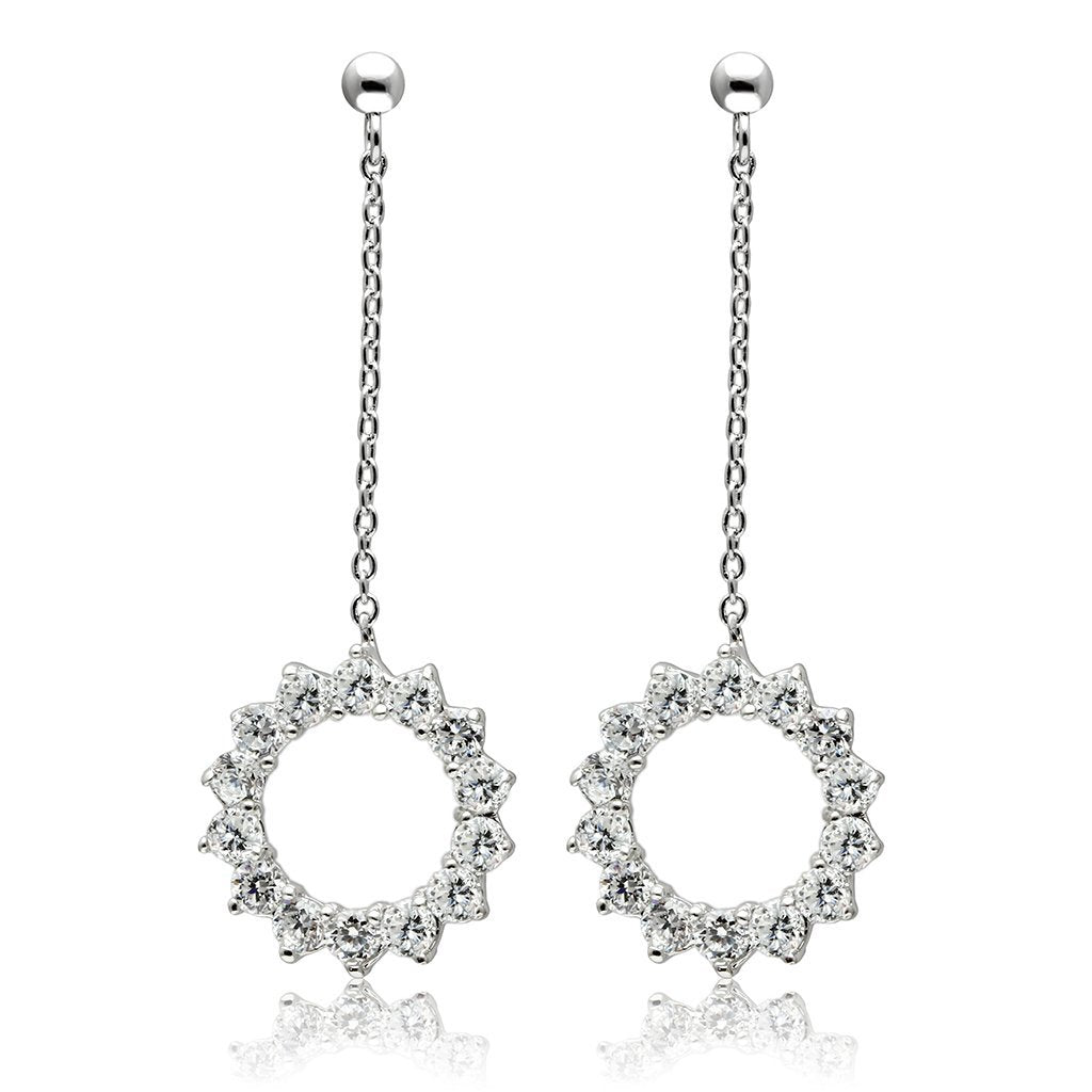 JCE081 Rhodium Brass Earrings with AAA Grade CZ  in Clear