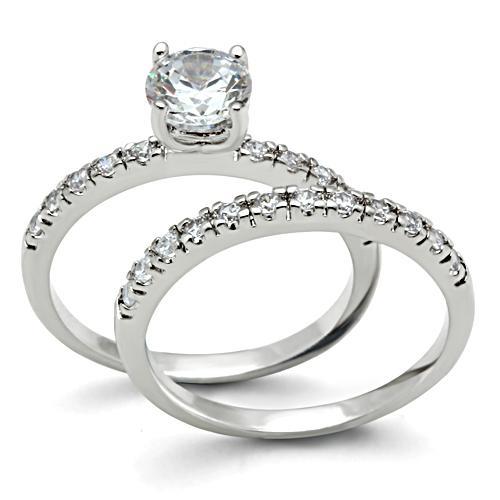 JCE2105 Rhodium Brass Ring with AAA Grade CZ in Clear