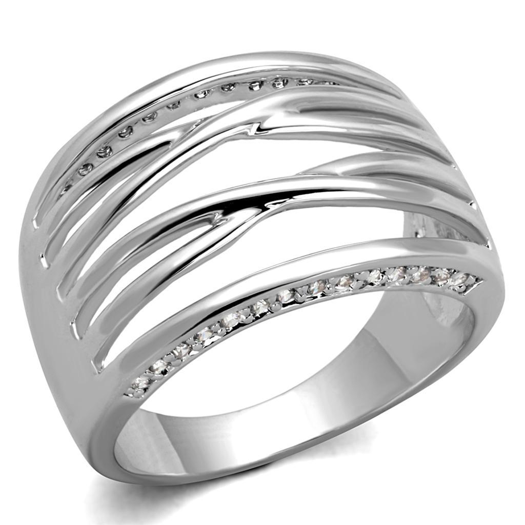 JCE1066 Rhodium Brass Ring with AAA Grade CZ in Clear