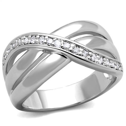 JCE1071 Rhodium Brass Ring with AAA Grade CZ in Clear