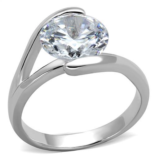 JCE1072 Rhodium Brass Ring with AAA Grade CZ in Clear