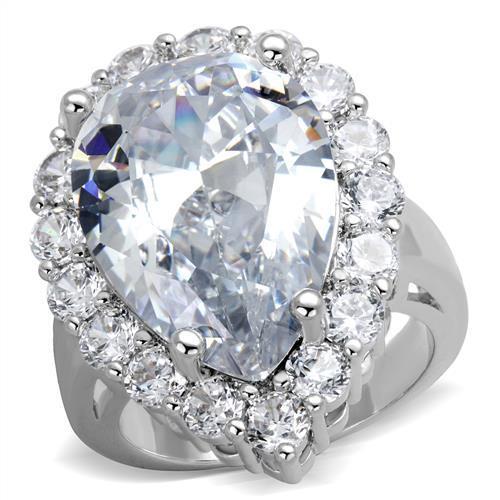 JCE1084 Rhodium Brass Ring with AAA Grade CZ in Clear