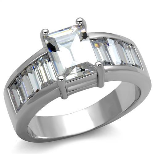 JCE1086 Rhodium Brass Ring with AAA Grade CZ in Clear