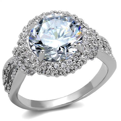 JCE1087 Rhodium Brass Ring with AAA Grade CZ in Clear
