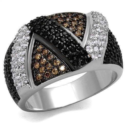 JCE1088 Rhodium + Ruthenium Brass Ring with AAA Grade CZ in Multi Color