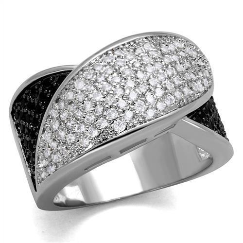 JCE1089 Rhodium + Ruthenium Brass Ring with AAA Grade CZ in Black Diamond