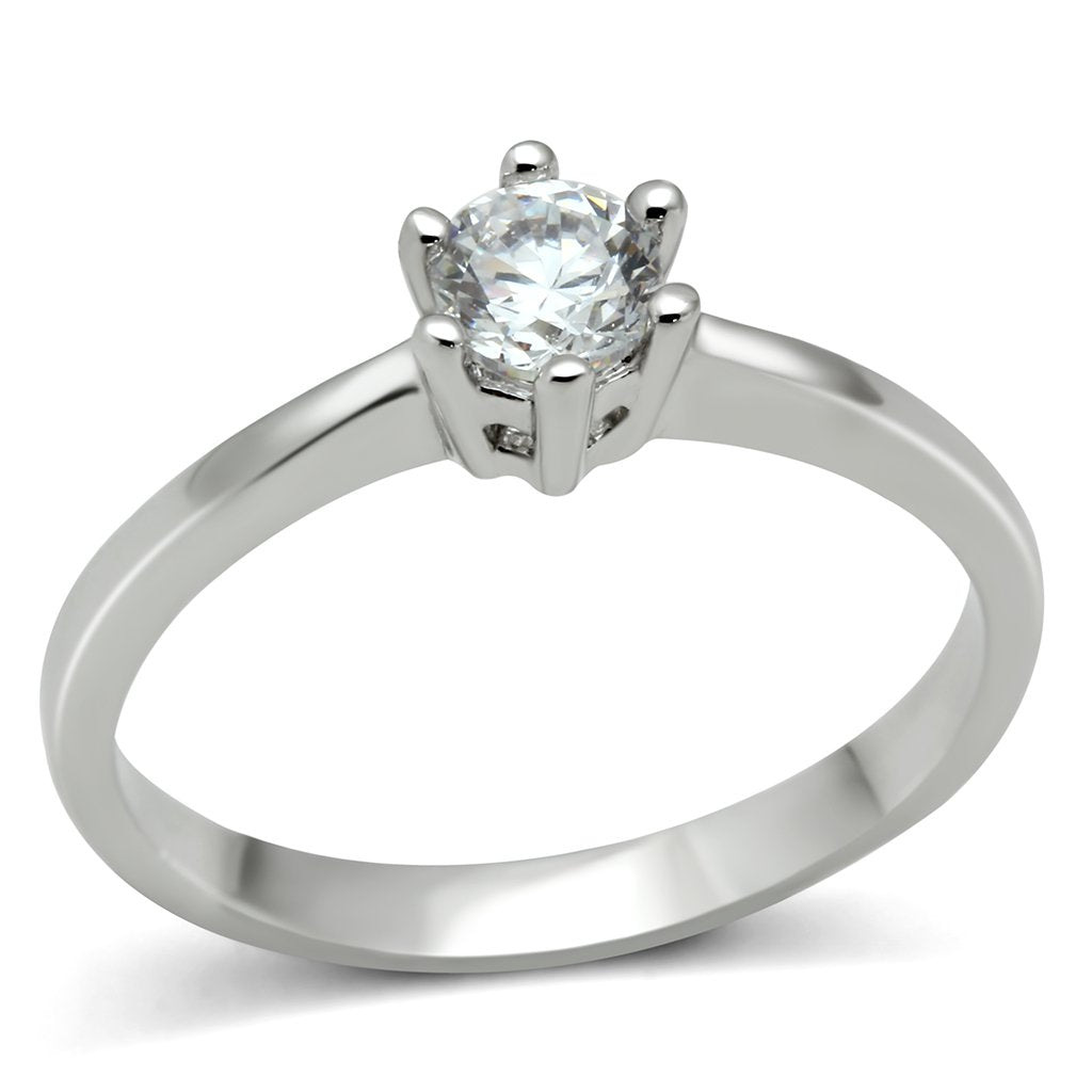 JCE109 Rhodium Brass Ring with AAA Grade CZ in Clear