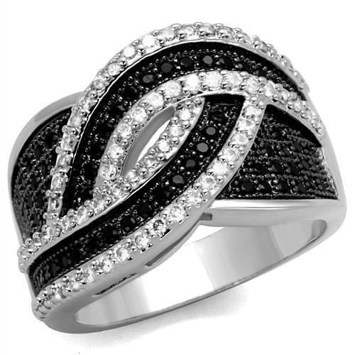 JCE1090 Rhodium + Ruthenium Brass Ring with AAA Grade CZ in Black Diamond