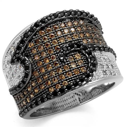 JCE1091 Rhodium + Ruthenium Brass Ring with AAA Grade CZ in Multi Color