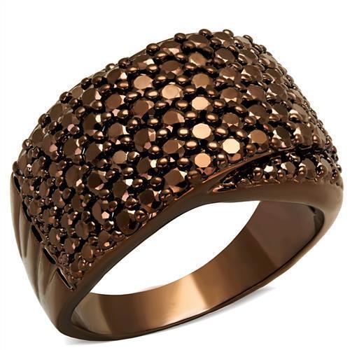 JCE1097 IP Coffee light Brass Ring with AAA Grade CZ in Light Coffee